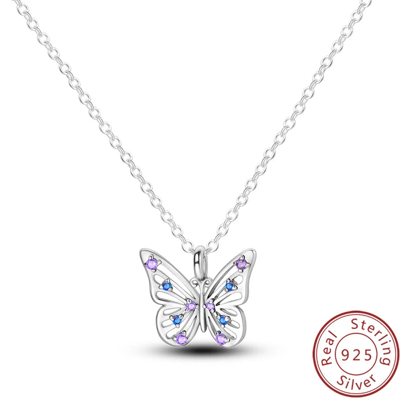 luckacco necklace 925 sterling silver butterfly love heart bear classic simple adjustable necklace for women girl fashion jewelry gifts