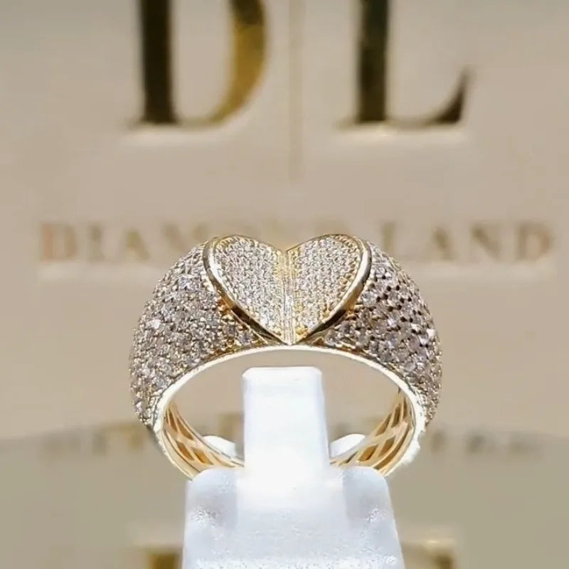luckacco attractive gold color inlaid with white stone rings round fashion party engagement wedding rings for women jewelry