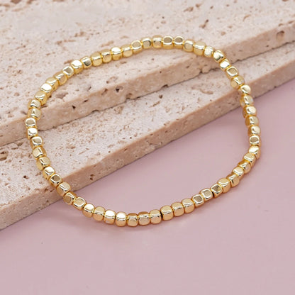 Luckacco 1PC Square Hematite Stone Bracelets Golden Beaded Stacking Elastic Stretch Handmade Fashion Unisex Jewelry Hawaii Trendy