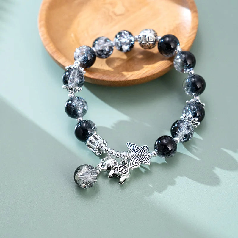 luckacco fashion ice crack gradient beaded bracelet for women vintage handmade butterfly elephant bracelet valentine's jewelry gifts
