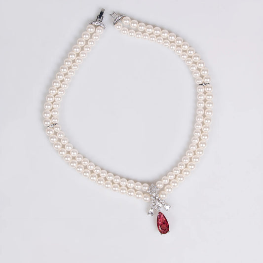 Luckacco Women's Light Luxury Design Imitation Pearl Water Droplet Necklace Earring Set Fashionable And Versatile Niche Design Sense Set