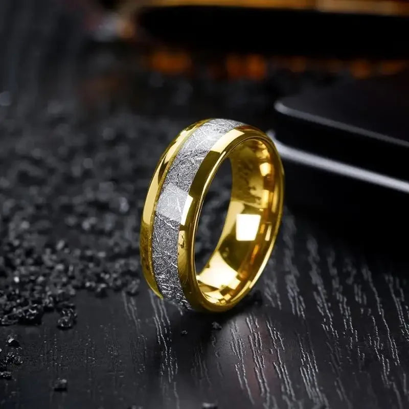 luckacco personalized couple stainless steel engagement jewelry ring, opal inlaid dome engagement ring, daily matching ring