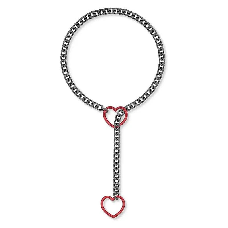 luckacco htpwe women's heart shaped o ring slip chain necklace stainless steel punk rock cuban jewelry, adjustable lariat chain jewelry
