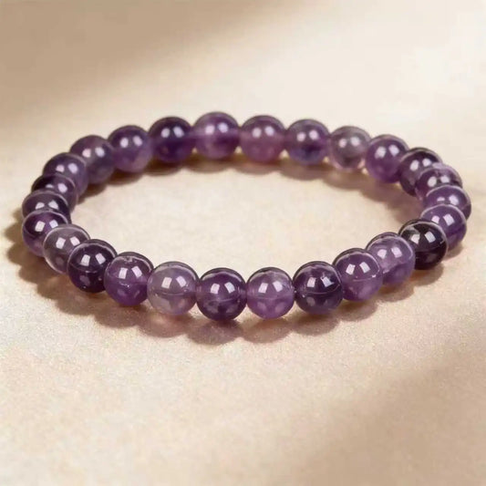Luckacco Amethyst Beaded Stretch Bracelet Bohemian Style Crystal Jewelry for Women Adjustable Fit Most Wrists Trendy Daily Wear Accessory
