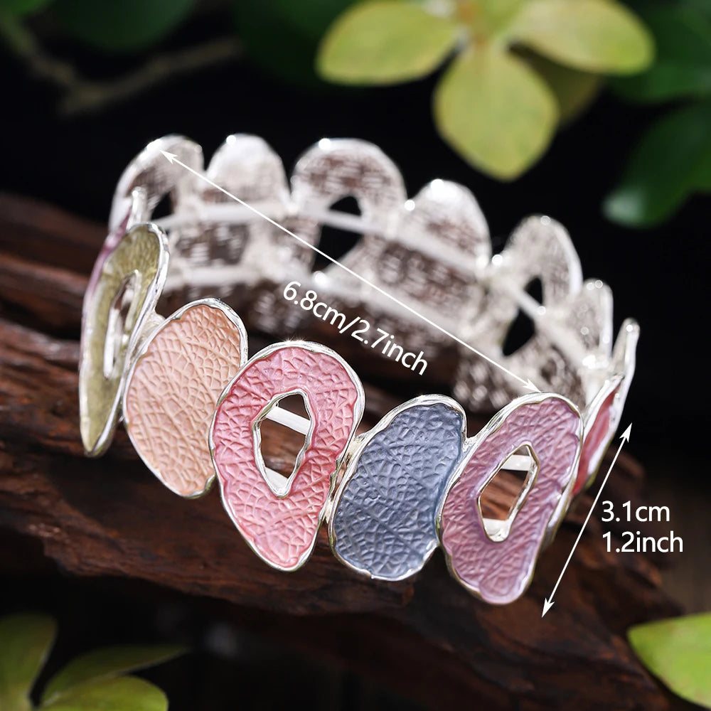 luckacco fashion drip oil geometric elastic bracelet for women accessories new trendy silver color bangle daily party prom jewelry gifts