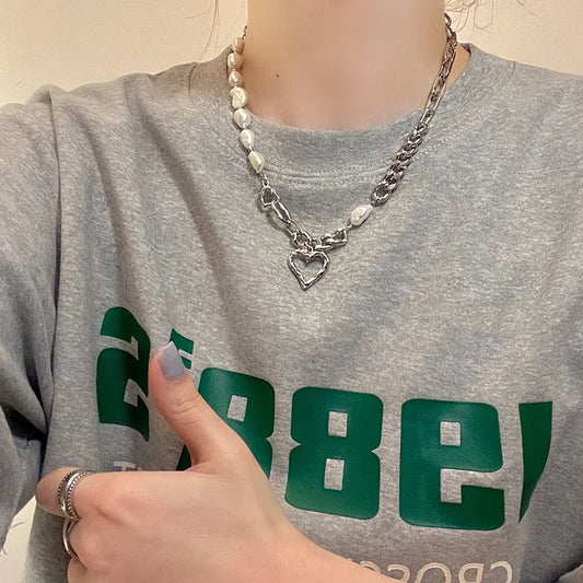 Luckacco New 925 Sterling Silver Heart Necklace Love Pendant Hip Hop Style Choker Party Gift for Women Fine Jewelry