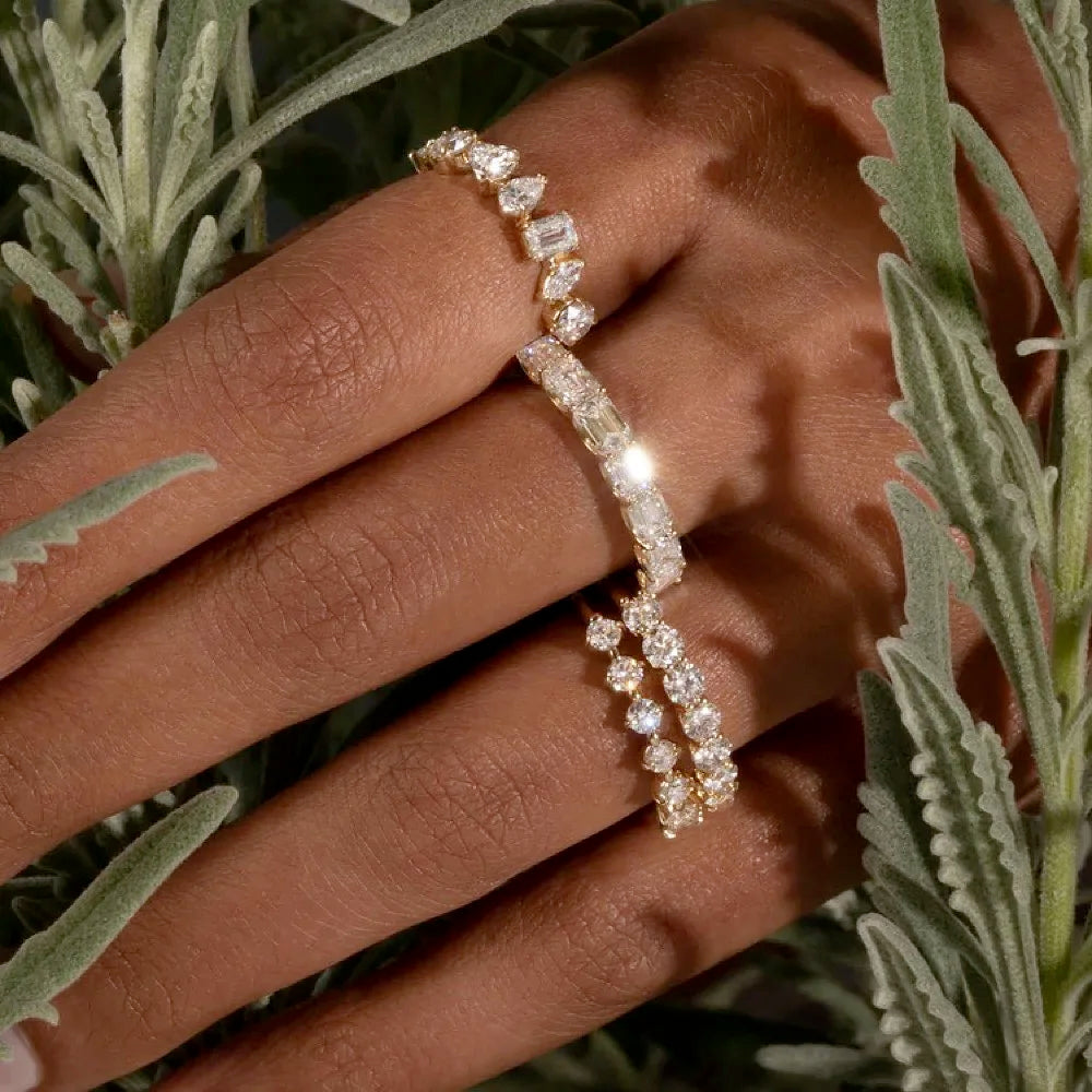 luckacco designer tennis zircon rings for female shiny dainty crystal stacking matching wedding finger ring fashion chic jewelry r018