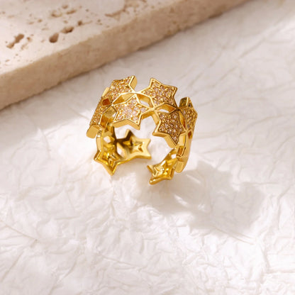 Luckacco Luxury Gold Plated Stainless Steel Geometry Rings For Women Men Open Adjustable Charm Finger Ring Wedding Party Fashion Jewelry