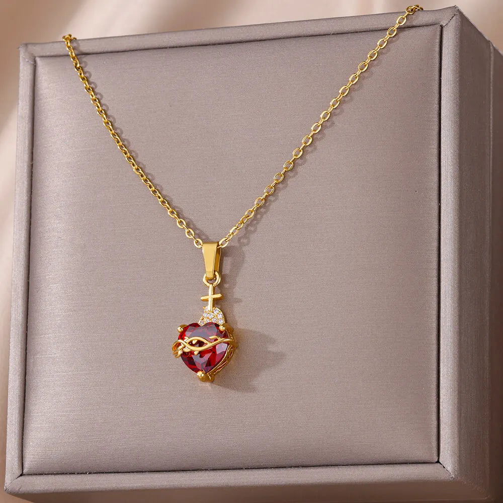 luckacco zircon heart cross necklaces for women vintage geometric surrounded by vines choker necklace aesthetic fashion jewelry gift 2025