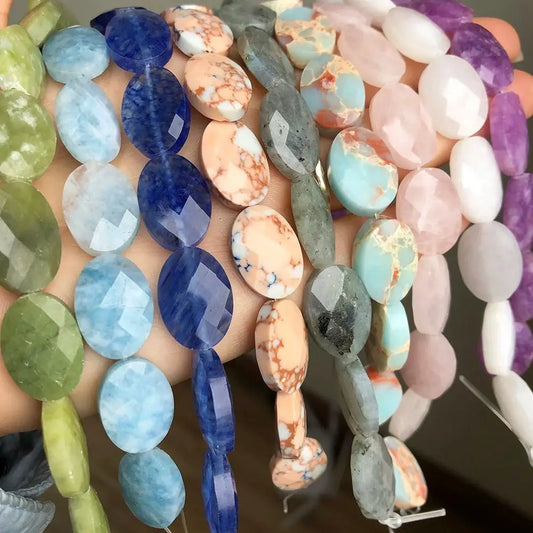 Luckacco Natural Faceted Turquoises Agates Jades Snakeskin Jaspers Stone Oval Round Shape Bead For Jewelry Making DIY Bracelet Accessorie