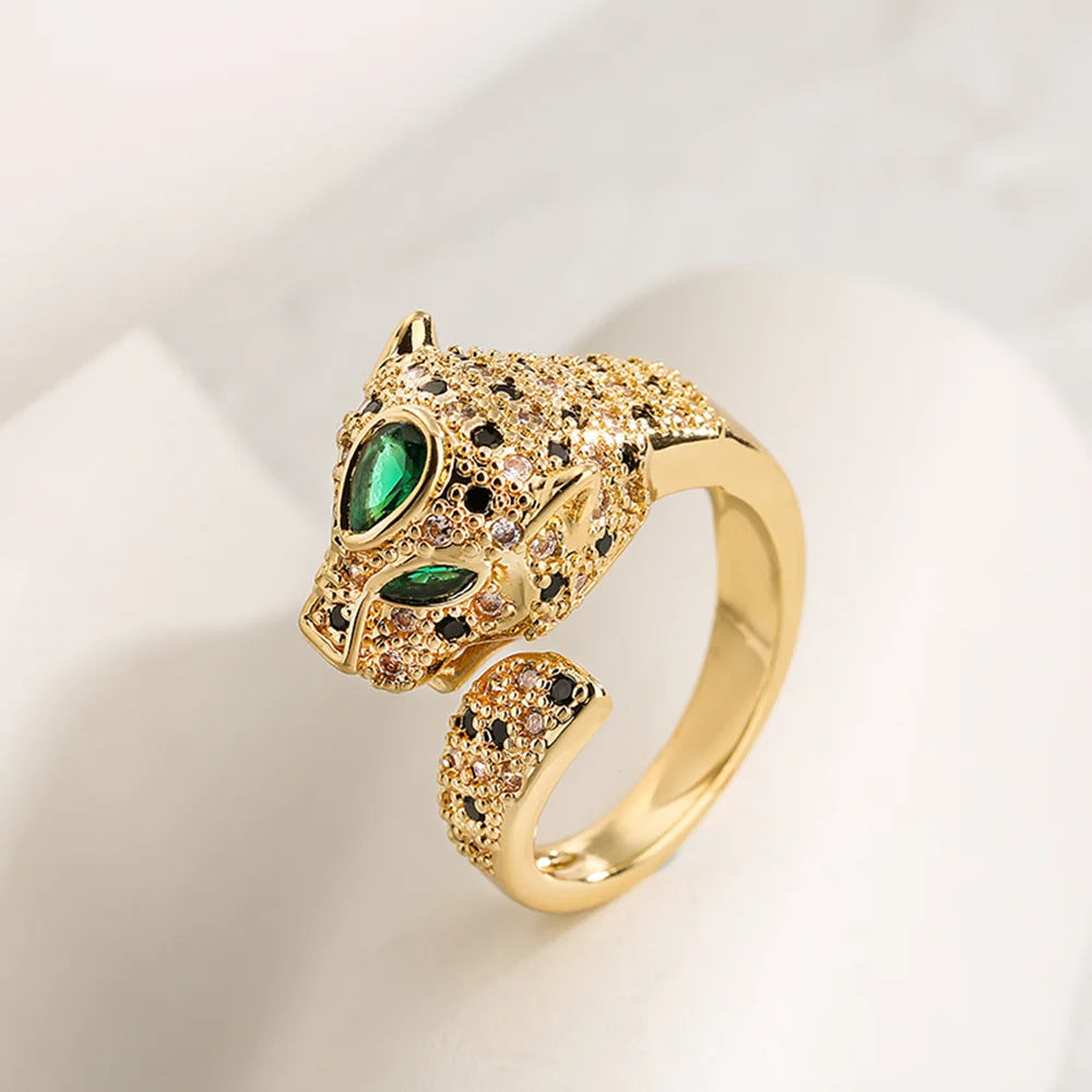 luckacco new arrive high quality bling women rings, gold color leopard finger band with aaa cz stone row, elegant lover jewelry gift