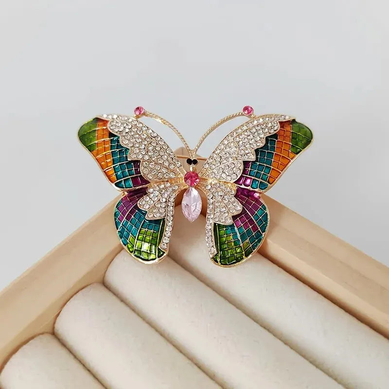 luckacco trendy multicolour alloy butterfly brooches for women metal crystal insect brooch party birthday winter jewelry