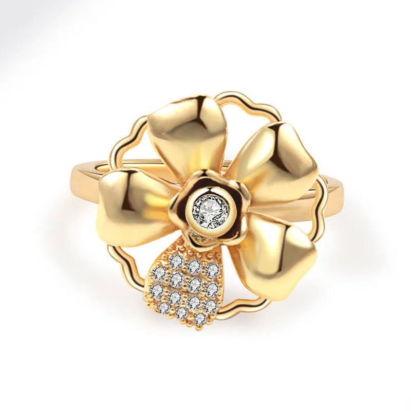 luckacco fashion fidget spinner ring anxiety for women multiple crystal sunflower finger rings rotate anti stress jewelry wedding gift