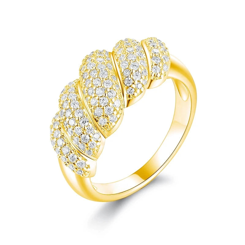 luckacco luxury 100% real 18k gold platinum pt950 women's niche high-end bread shape ring