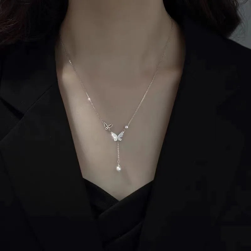 luckacco 2023 new fashion trend unique design delicate vintage zircon flower pearl necklace women jewelry wedding party premium gift