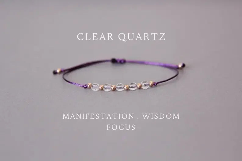 luckacco clear quartz crystal lady's april birthday stone bracelet fits her adjustable gemstone gift