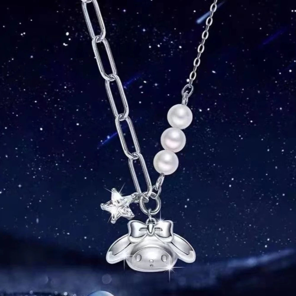luckacco y2k melody crystal pendant necklace personality woman collar accessories fashion gifts cartoon kawaii necklace jewelry