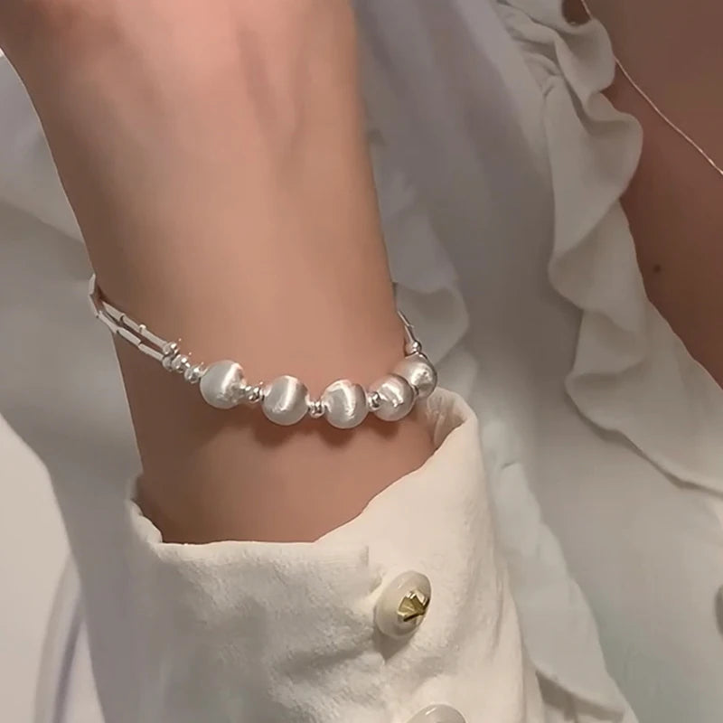 luckacco new 925 silver geometric bead punk peace of mind words irregular string bracelet for woman girl fashion jewelry gift dropship