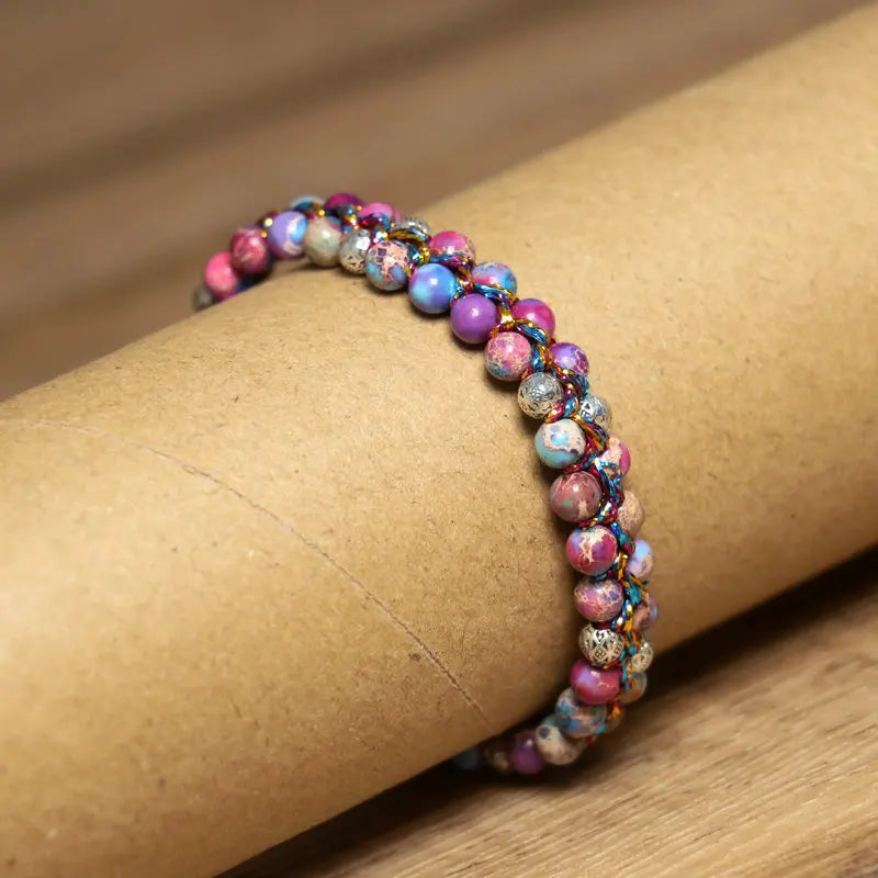 luckacco 4mm imperial jasper bracelet for women jewelry natural purple sea sediment jasper yoga healing stone bracelet