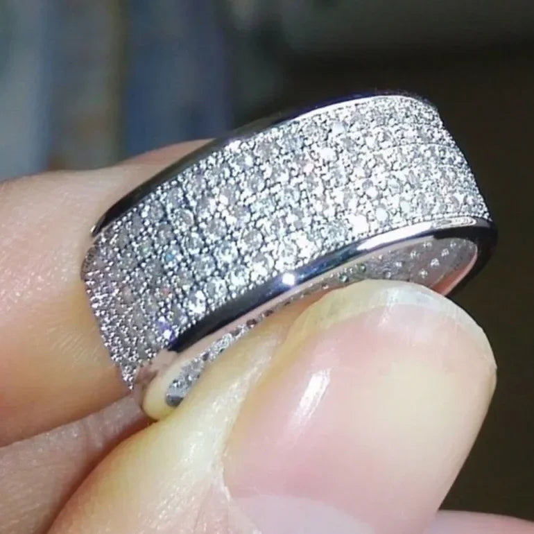 luckacco 2025 full bling iced out rings for women luxury silver color crystal finger  wedding engagement bands hot trendy jewelry