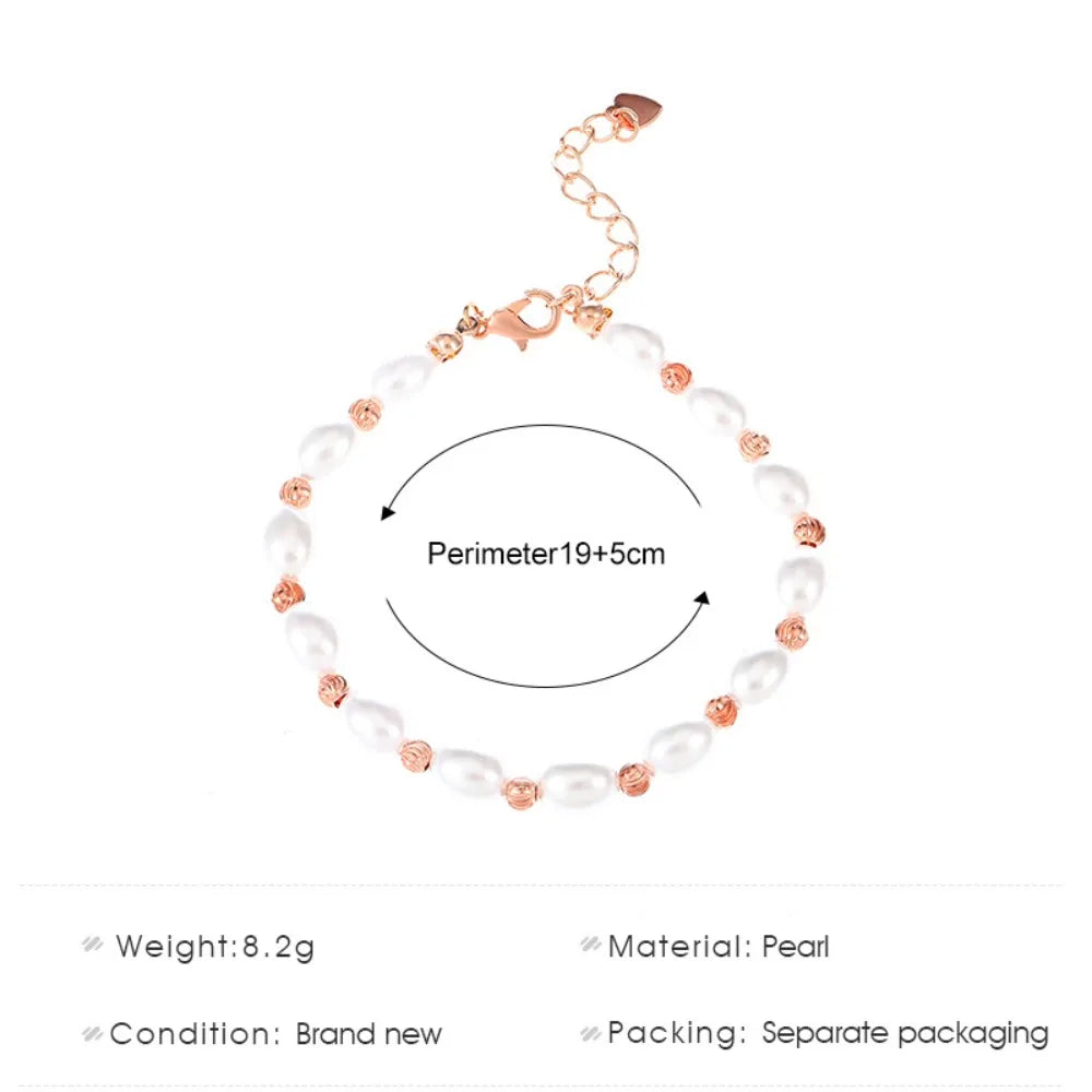 luckacco classic baroque ellipse gold color pearl beaded bracelet foe women charm trendy adjustable bride bangle jewelry accessory gift