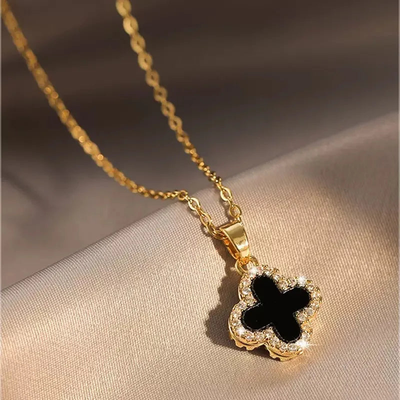 luckacco lucky four-leaf clover cz necklace for women's dynamic fashion birthday gift clavicle chain versatile fashion accessories
