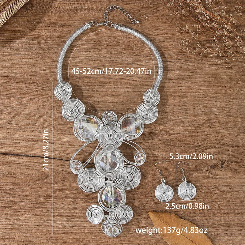 luckacco new exaggerate aluminium flower colorful jewelry set for women african bridal necklace earrings set party jewellery gifts