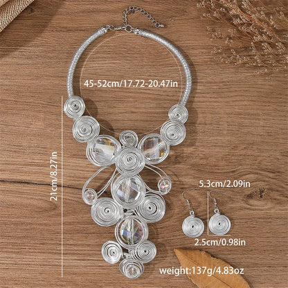 Luckacco New Exaggerate Aluminium Flower Colorful Jewelry Set for Women African Bridal Necklace Earrings Set Party Jewellery Gifts