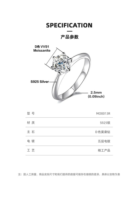 Luckacco Classic Real 1 Carat D Color Moissanite Wedding Rings For Women White Gold Plated 100% 925 Sterling Silver Bridal Fine Jewelry