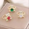 Luckacco New Love Bear Ring INS Light Luxury Ring Charm Jewelry Ring Cute Girl Gift Factory  Zircon Ring