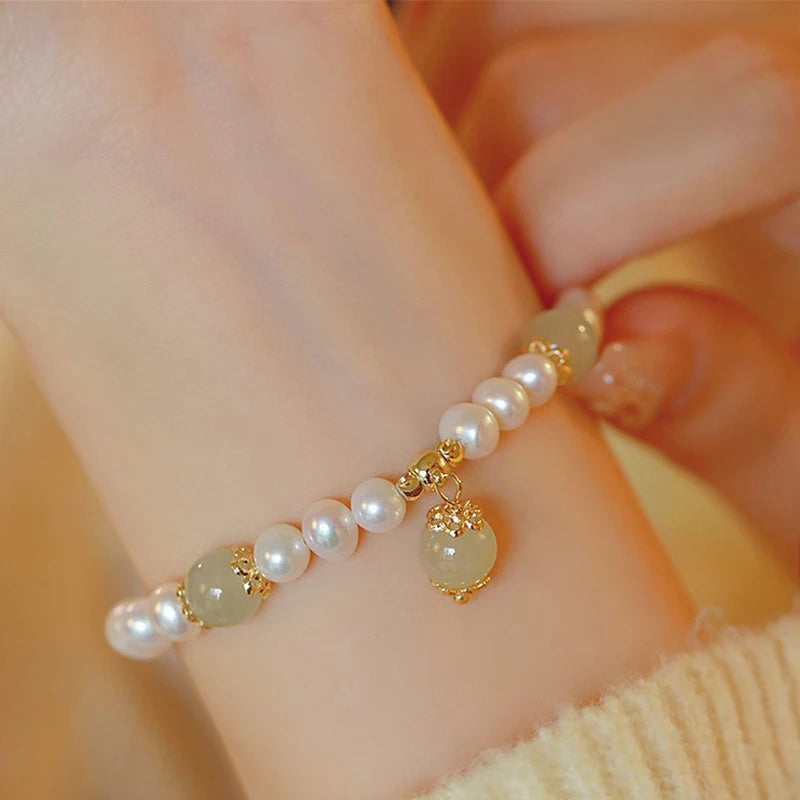 luckacco pearl hotan jade female beads high quality near round natural freshwater chain bracelet jewelry for women birthday gifts