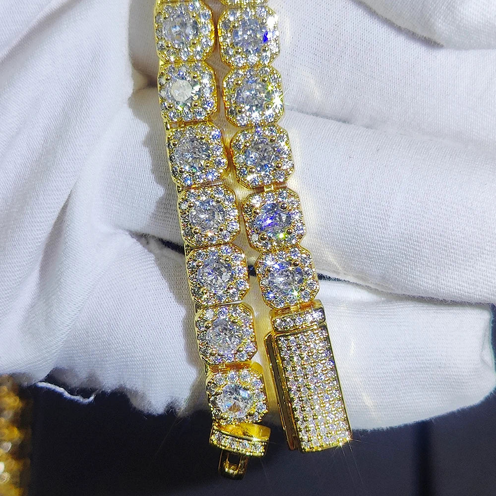 luckacco hip hop jewelry 7mm cubic zirconia cluster tennis chain iced out bracelet bling jewellery free laser name drop shipping