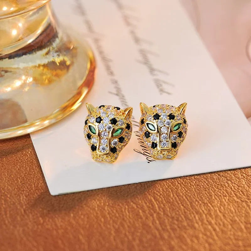 luckacco korea new design fashion jewelry exquisite copper set zircon colorful animal leopard earrings luxury women's gala party earrings