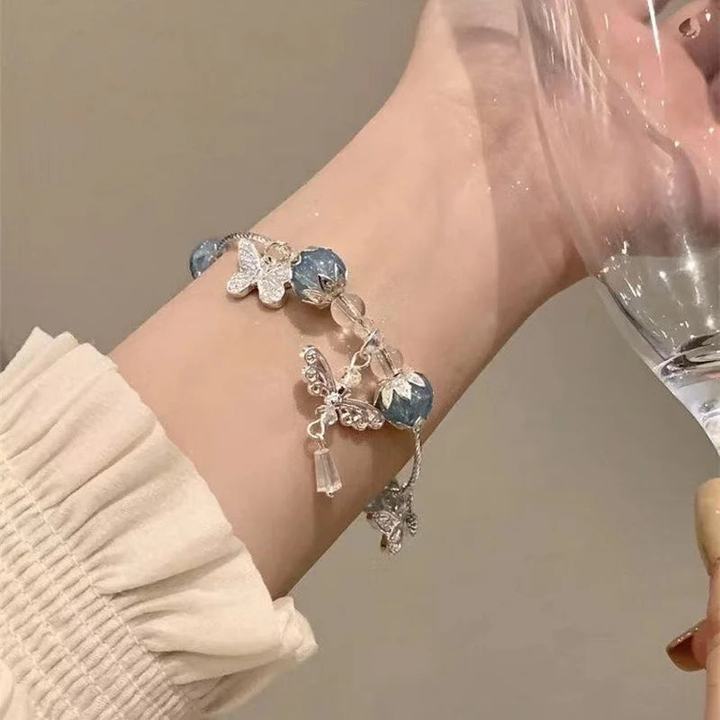 luckacco new luxury elegant crystal beads bracelet for women butterfly dreamcatcher tassel charm bracelet girl party fashion jewelry gift