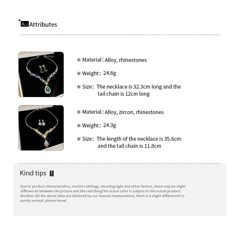 luckacco shiny crystal necklace earrings women's fashion big water droplet rhinestone necklaces wedding evening dress jewelry set