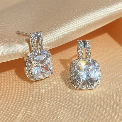 Luckacco 2024 New Luxury Princess Silver Color Korean Earrings for Women Anniversary Gift Jewelry  E6872