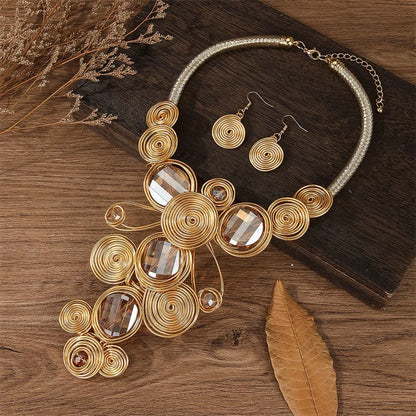 Luckacco New Exaggerate Aluminium Flower Colorful Jewelry Set for Women African Bridal Necklace Earrings Set Party Jewellery Gifts