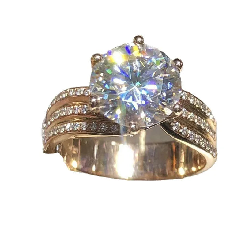 luckacco new fashion luxury sparkling twisted metal inlaid zircon ring for women's daily wear to receptions suitable for wedding banquets