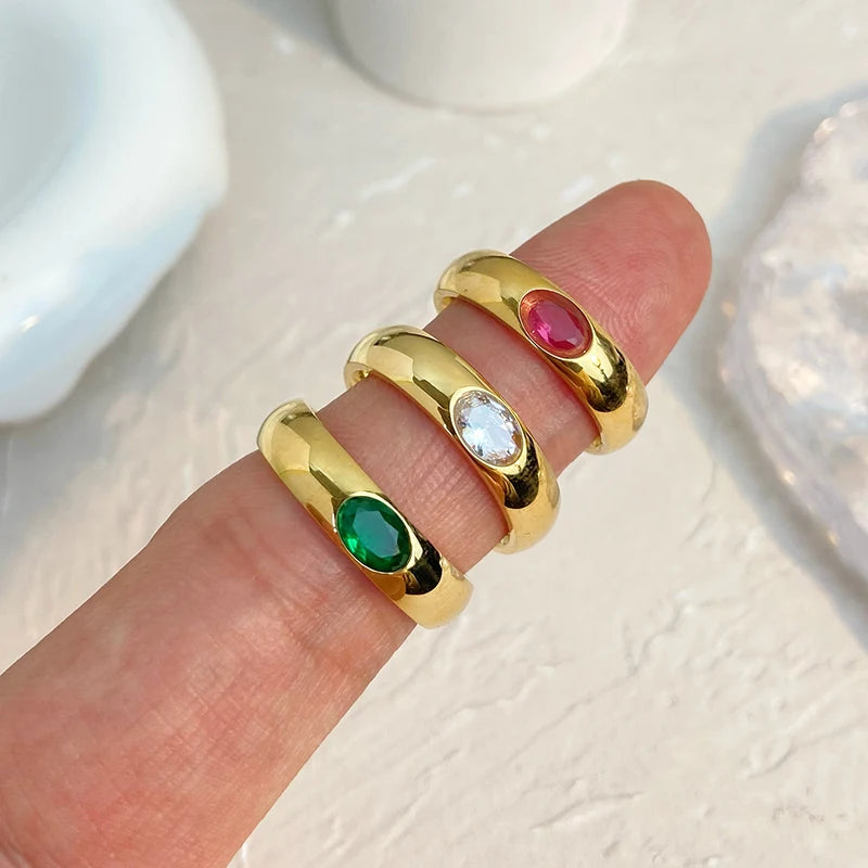 luckacco 16k gold plated stainless steel green white cubic zirconia stackable eternity bands wedding ring band for women jewelry gift