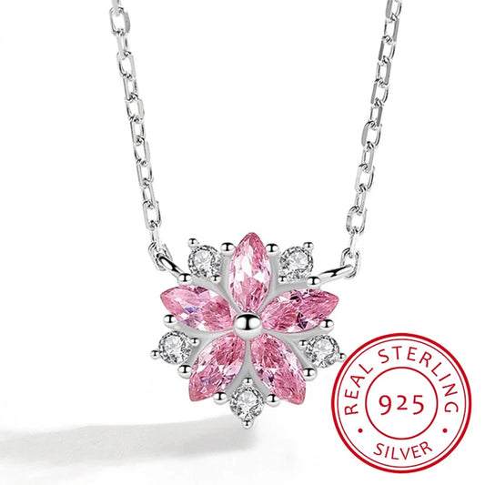 Luckacco Korean Fashion Style Pink Quartz Silver 925 Jewelry Necklace for Women Luxury Pendant Necklaces Wedding Party Birthday Gifts