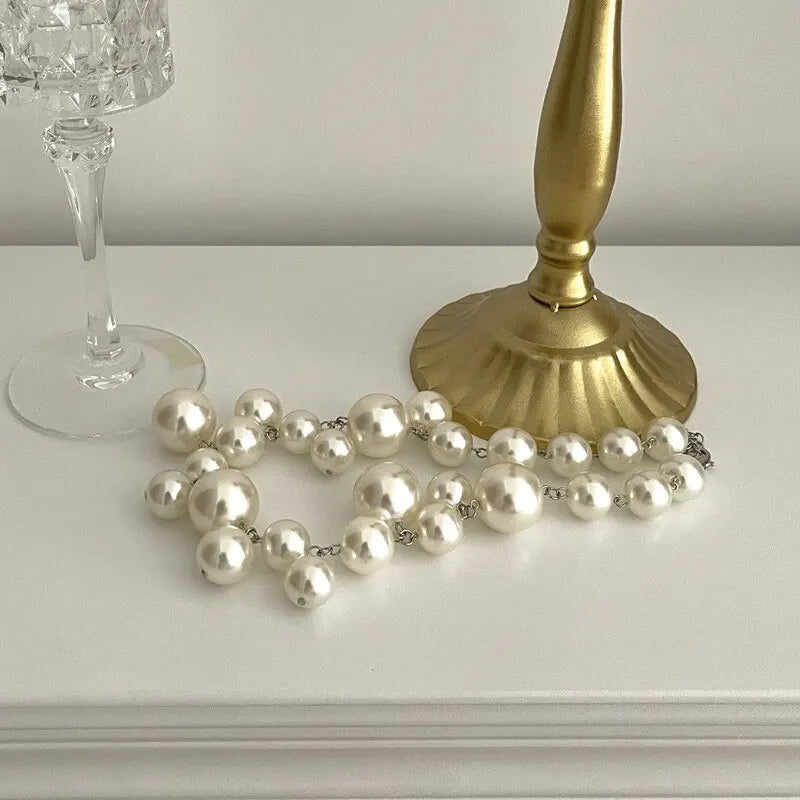 luckacco elegant imitation pearl women's necklace big pearls beads choker necklaces party wedding bride necklace jewelry girls gifts