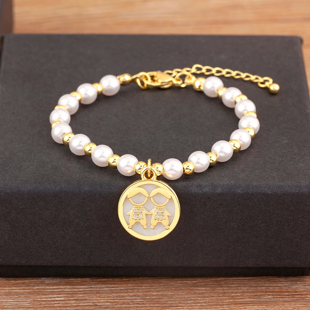 luckacco nidin high quality round shape girl boy pearl beads zircon hand bracelets for female son daughter cute jewelry mother's day gift