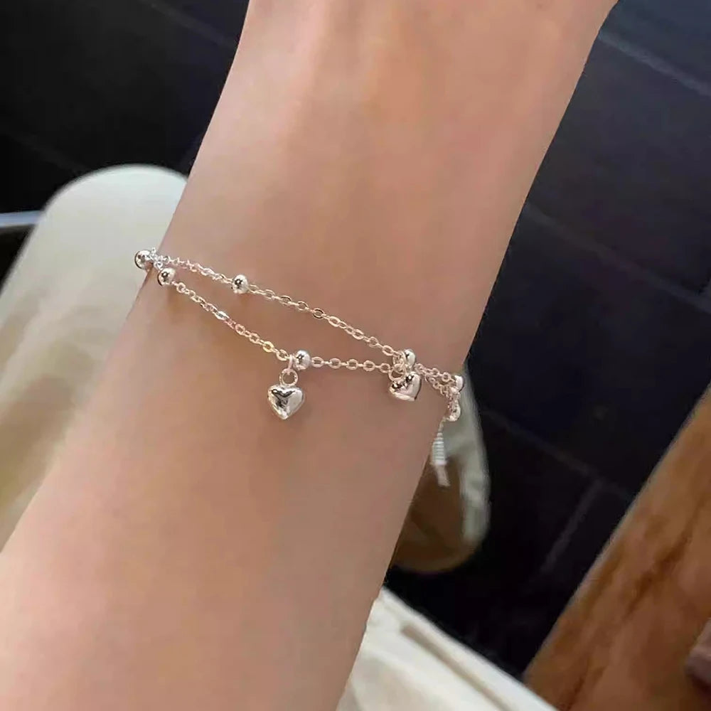 luckacco new 925 silver geometric bead punk peace of mind words irregular string bracelet for woman girl fashion jewelry gift dropship