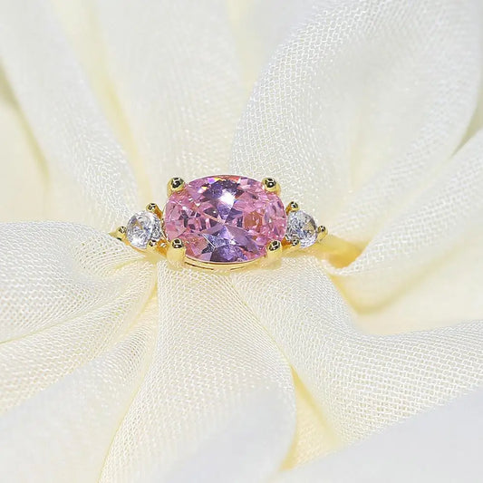 Luckacco Wedding Dating Ring For Women Simple Solitaire Ring With Oval Candy Stone Zircon Gold Color Engagement Gift Fashion Jewelry R865