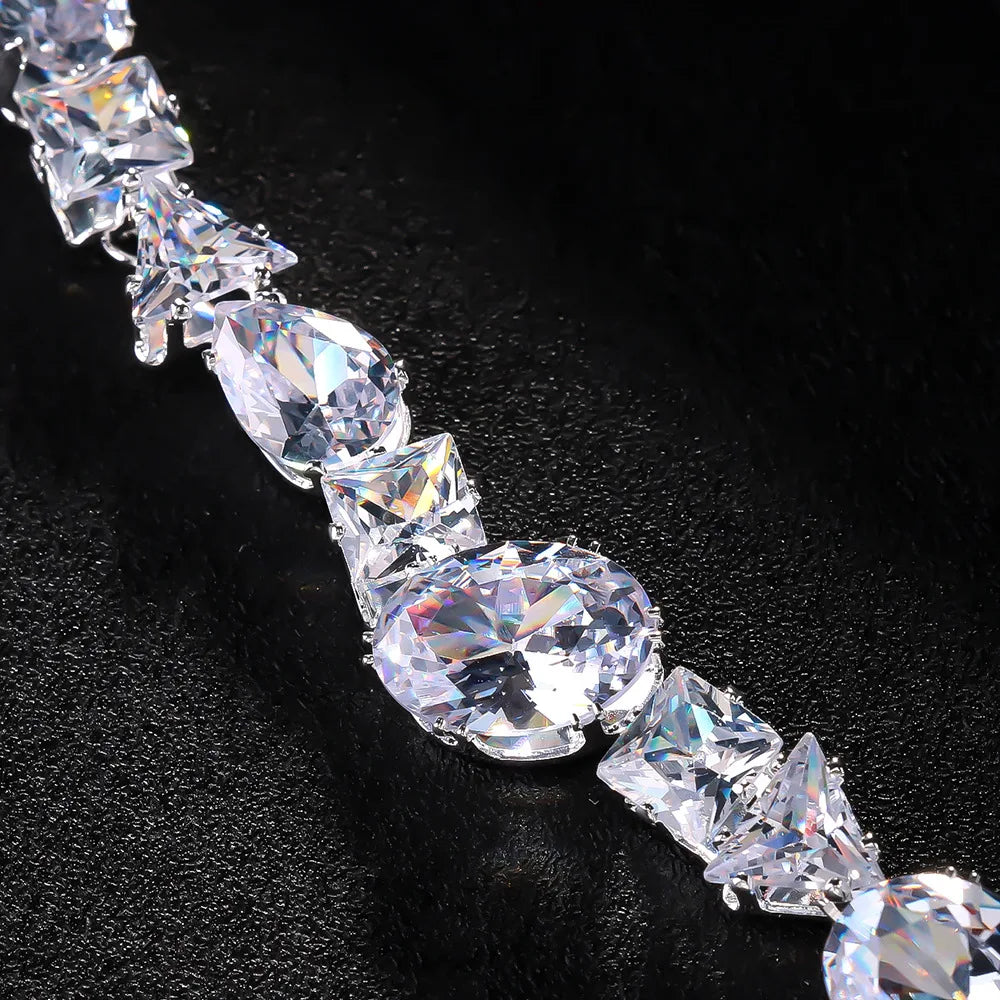 luckacco full zircon v shape neckalce earrings set high quality jewelry fashion show bling crystal bridal jewelry set bridal wedding gift