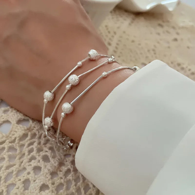 luckacco new 925 silver geometric bead punk peace of mind words irregular string bracelet for woman girl fashion jewelry gift dropship