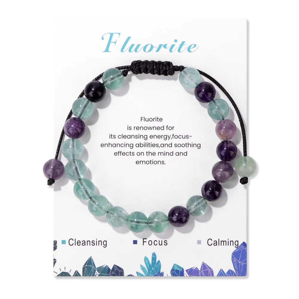 luckacco adjustable healing amethysts bracelets for women men natural stone 8mm beads braided bracelet stress relief anxiety jewelry