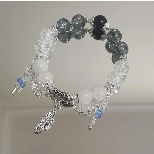Luckacco Fashion Chinese Style Feather Butterfly Pendant Beaded Bracelet For Girls Women Light Luxury Jewelry Accessories Gift