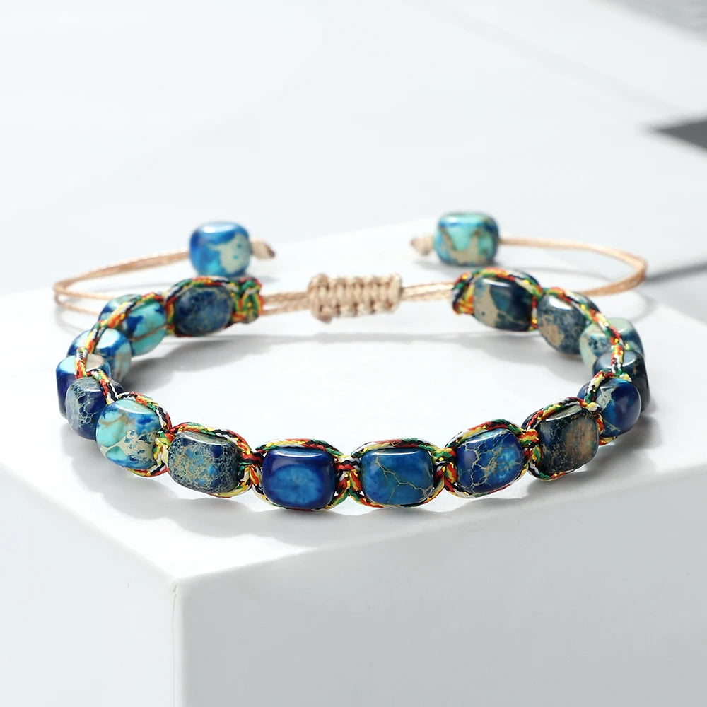 luckacco bohemian imperial stone beaded bracelet handmade  braided string bangles friendship jewelry gift vintage design strand bracelets