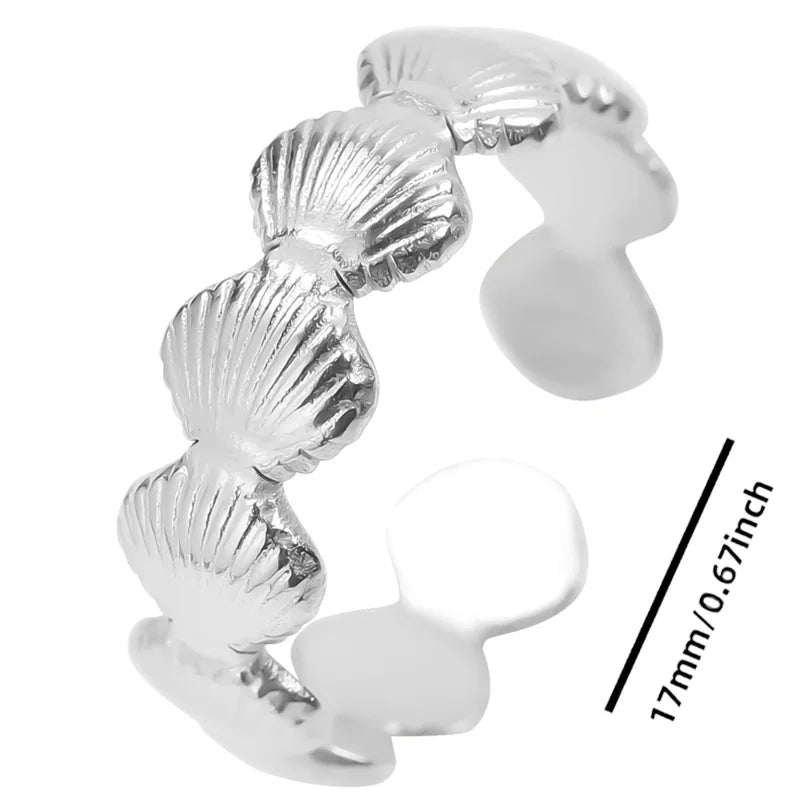 luckacco 1pc stylish marine jewelry ocean sea animals conch starfish shell ring stainless steel jellyfish scallop rings women charm gift